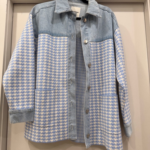 Sandro Jackets & Blazers - Sandro Blue and White Houndstooth Denim Jacket